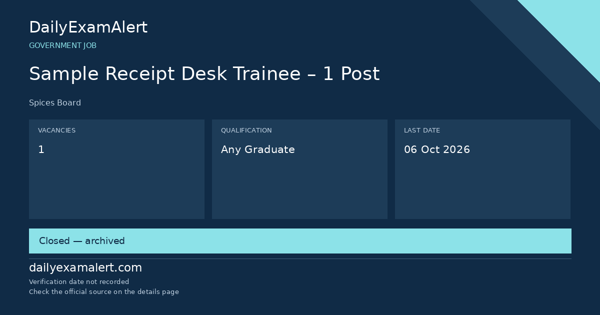 Sample Receipt Desk Trainee – 1 Post — government job summary