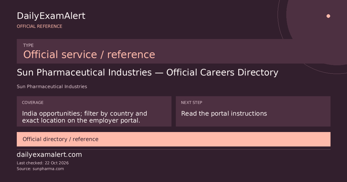 Sun Pharmaceutical Industries — Official Careers Directory — official reference summary
