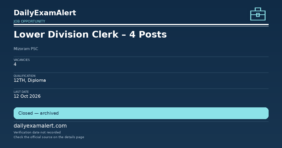 Lower Division Clerk – 4 Posts — job opportunity summary