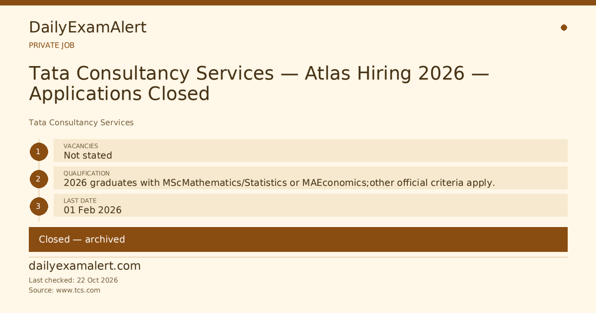 Tata Consultancy Services — Atlas Hiring 2026 — Applications Closed — private job summary