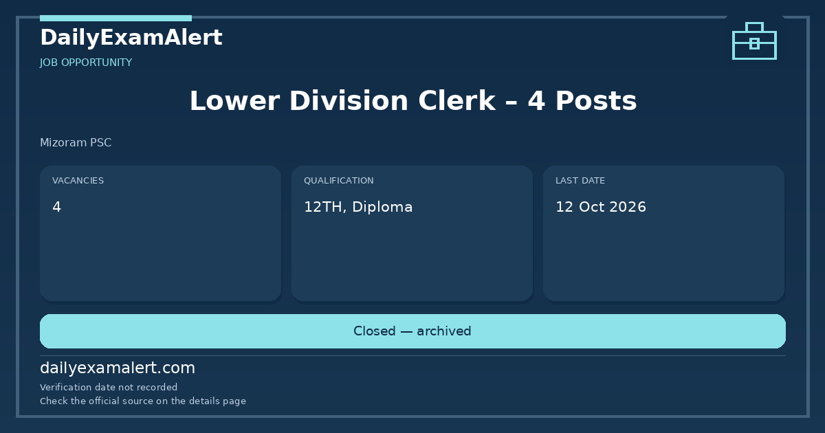 Lower Division Clerk – 4 Posts — job opportunity summary