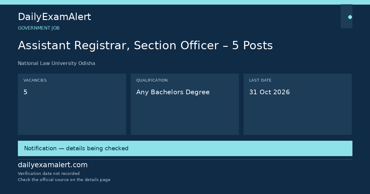 Assistant Registrar, Section Officer – 5 Posts — government job summary