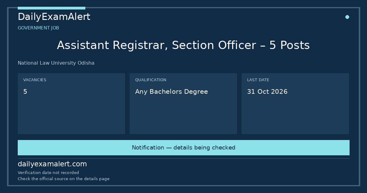 Assistant Registrar, Section Officer – 5 Posts — government job summary