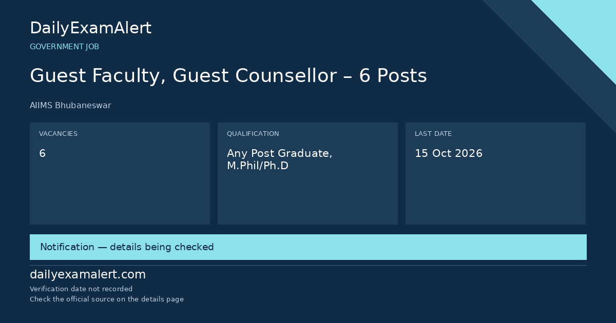 Guest Faculty, Guest Counsellor – 6 Posts — government job summary