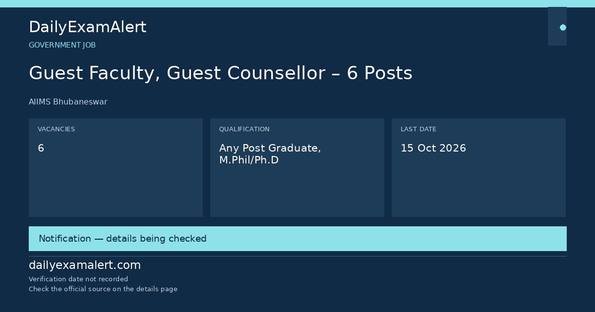 Guest Faculty, Guest Counsellor – 6 Posts — government job summary