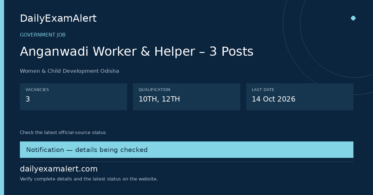 Anganwadi Worker & Helper – 3 Posts — government job summary
