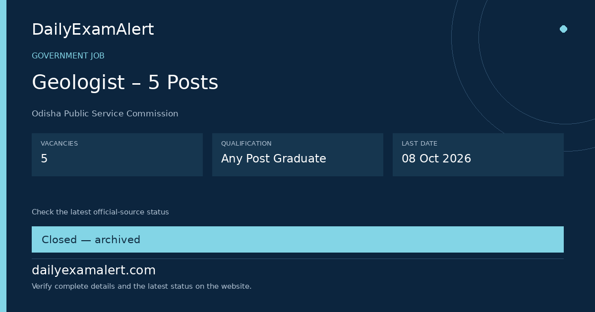 Geologist – 5 Posts — government job summary