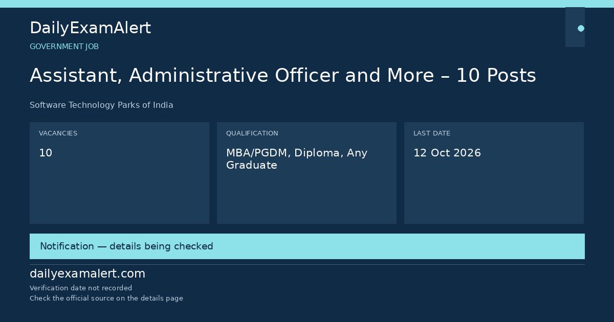 Assistant, Administrative Officer and More – 10 Posts — government job summary