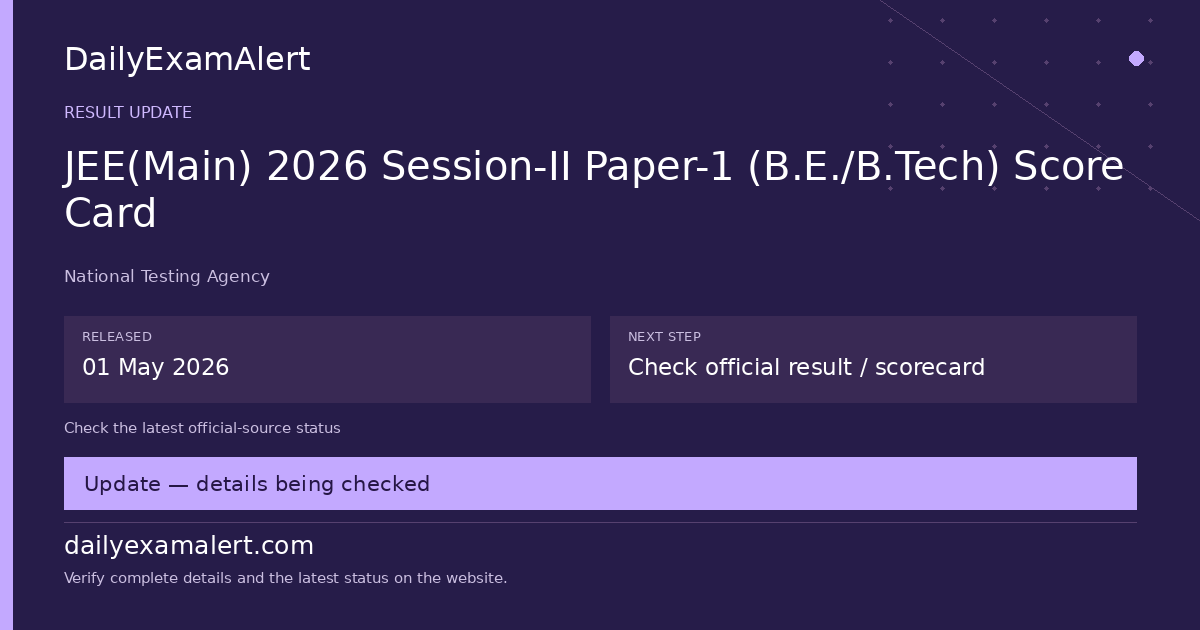 JEE(Main) 2026 Session-II Paper-1 (B.E./B.Tech) Score Card — result update summary