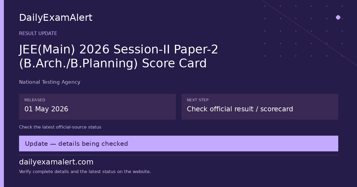 JEE(Main) 2026 Session-II Paper-2 (B.Arch./B.Planning) Score Card — result update summary