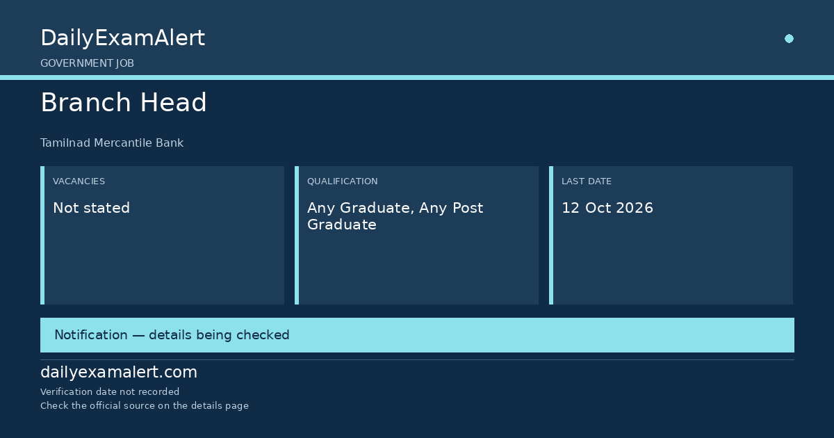 Branch Head — government job summary