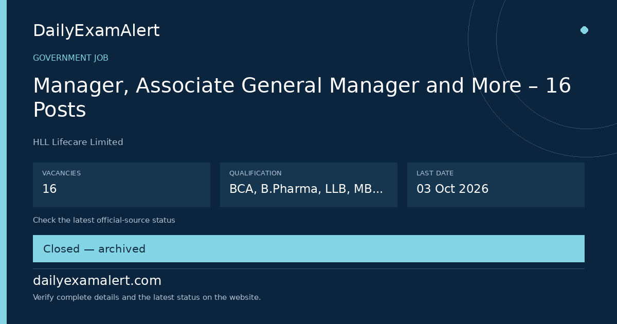 Manager, Associate General Manager and More – 16 Posts — government job summary