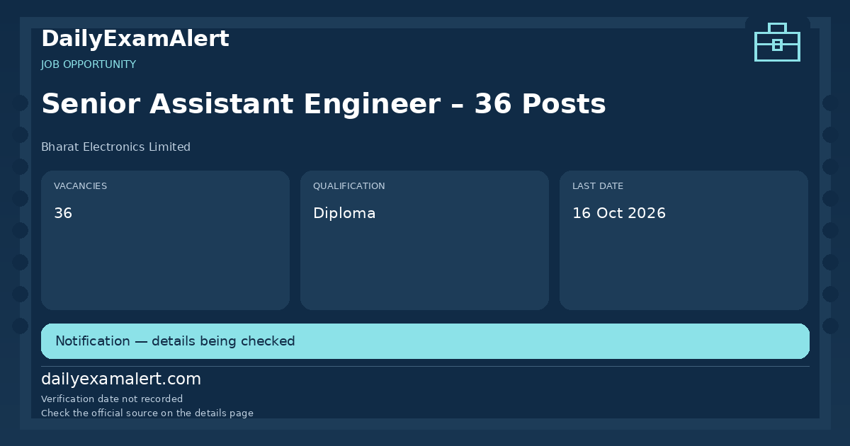 Senior Assistant Engineer – 36 Posts — job opportunity summary