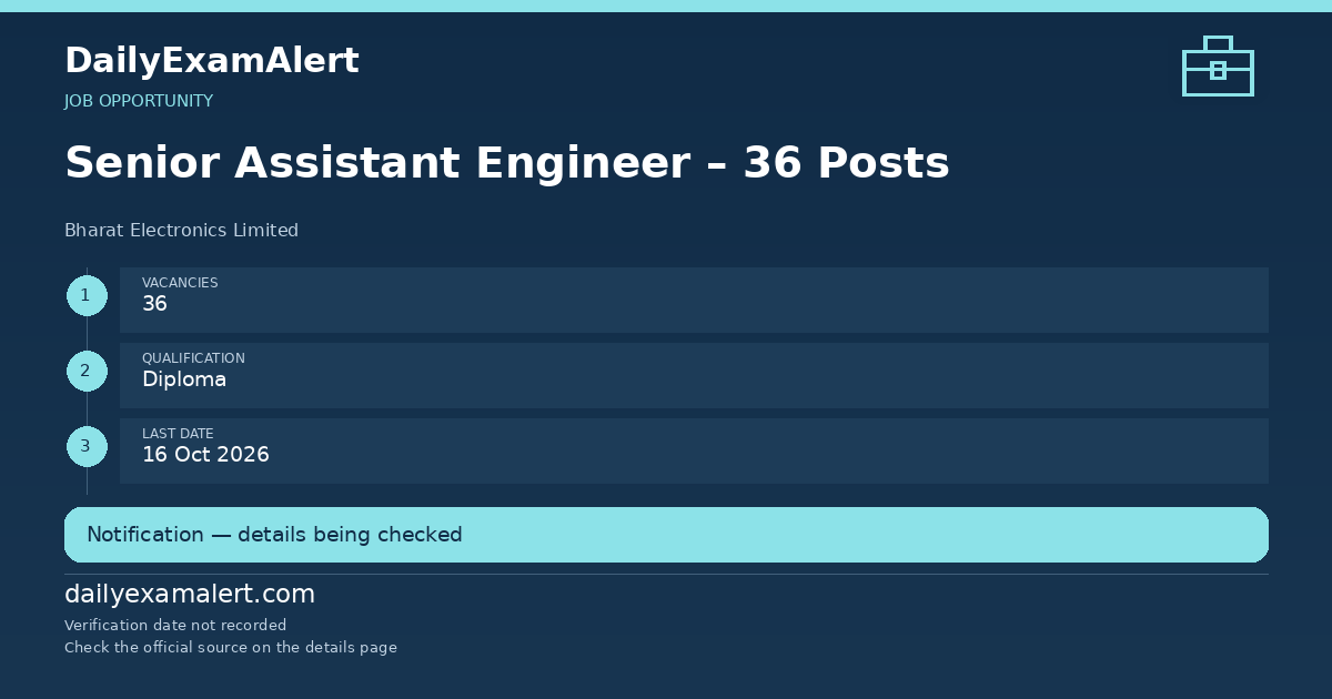 Senior Assistant Engineer – 36 Posts — job opportunity summary