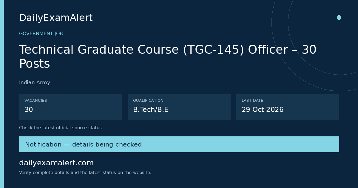 Technical Graduate Course (TGC-145) Officer – 30 Posts — government job summary