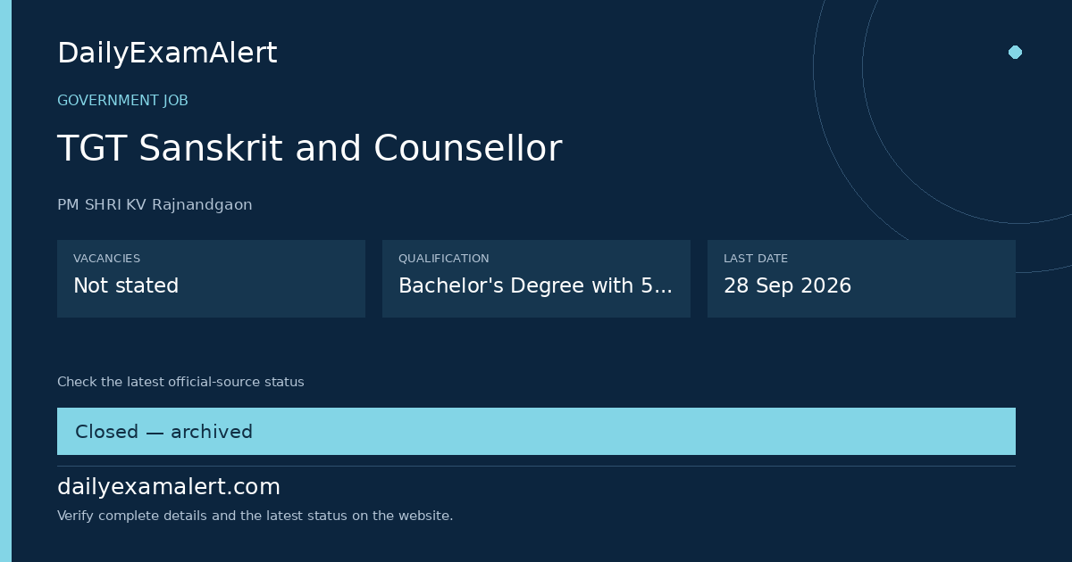 TGT Sanskrit and Counsellor — government job summary