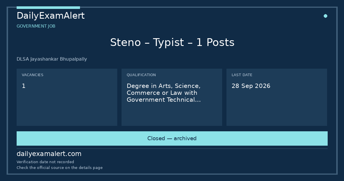 Steno – Typist – 1 Posts — government job summary