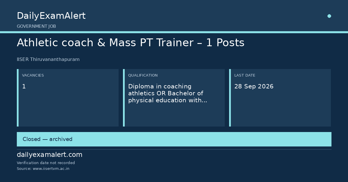 Athletic coach & Mass PT Trainer – 1 Posts — government job summary