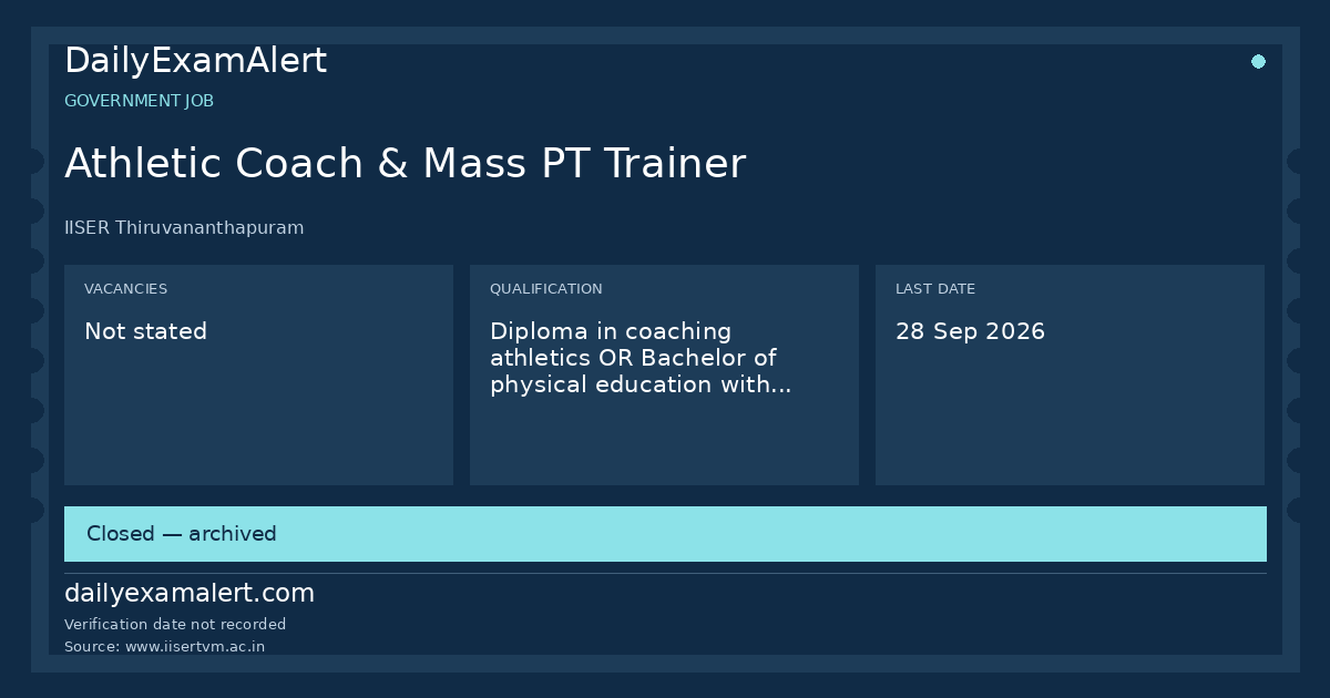 Athletic Coach & Mass PT Trainer — government job summary