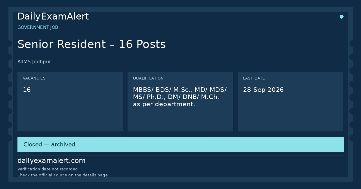 Senior Resident – 16 Posts — government job summary