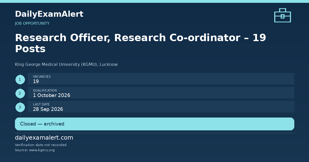 Research Officer, Research Co-ordinator – 19 Posts — job opportunity summary