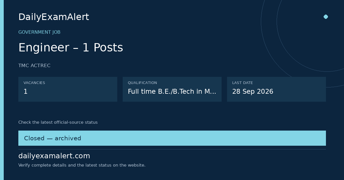 Engineer – 1 Posts — government job summary
