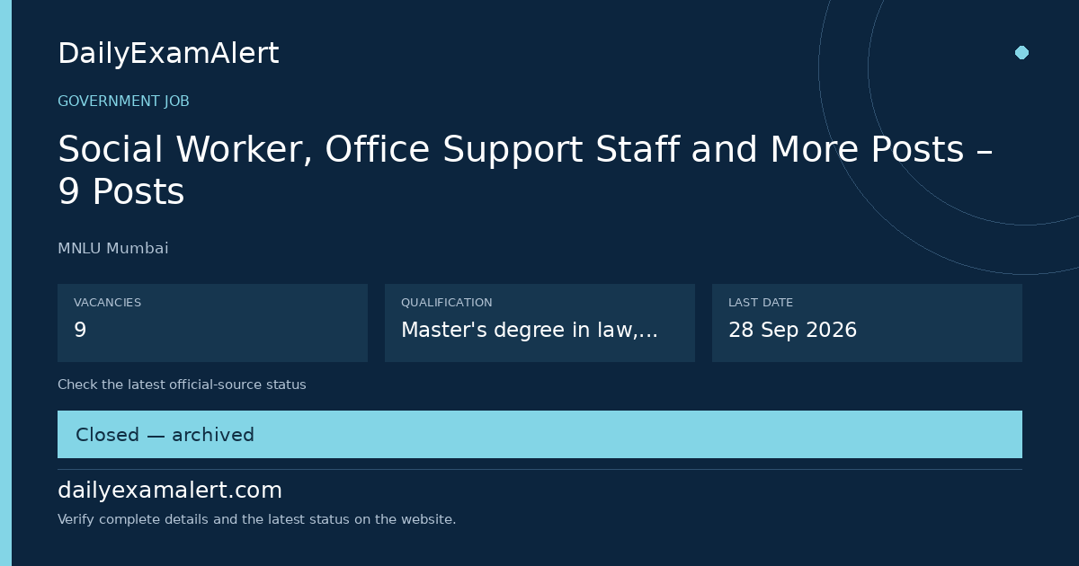 Social Worker, Office Support Staff and More Posts – 9 Posts — government job summary