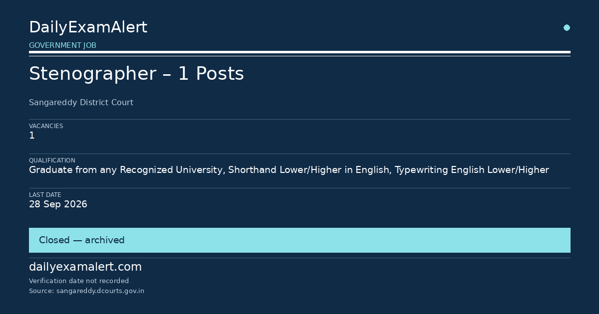 Stenographer – 1 Posts — government job summary