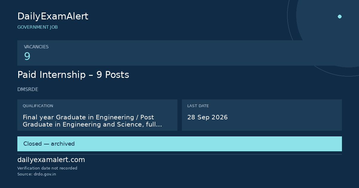 Paid Internship – 9 Posts — government job summary