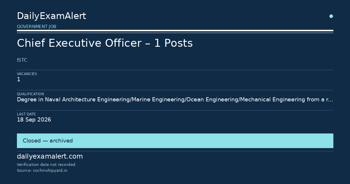Chief Executive Officer – 1 Posts — government job summary