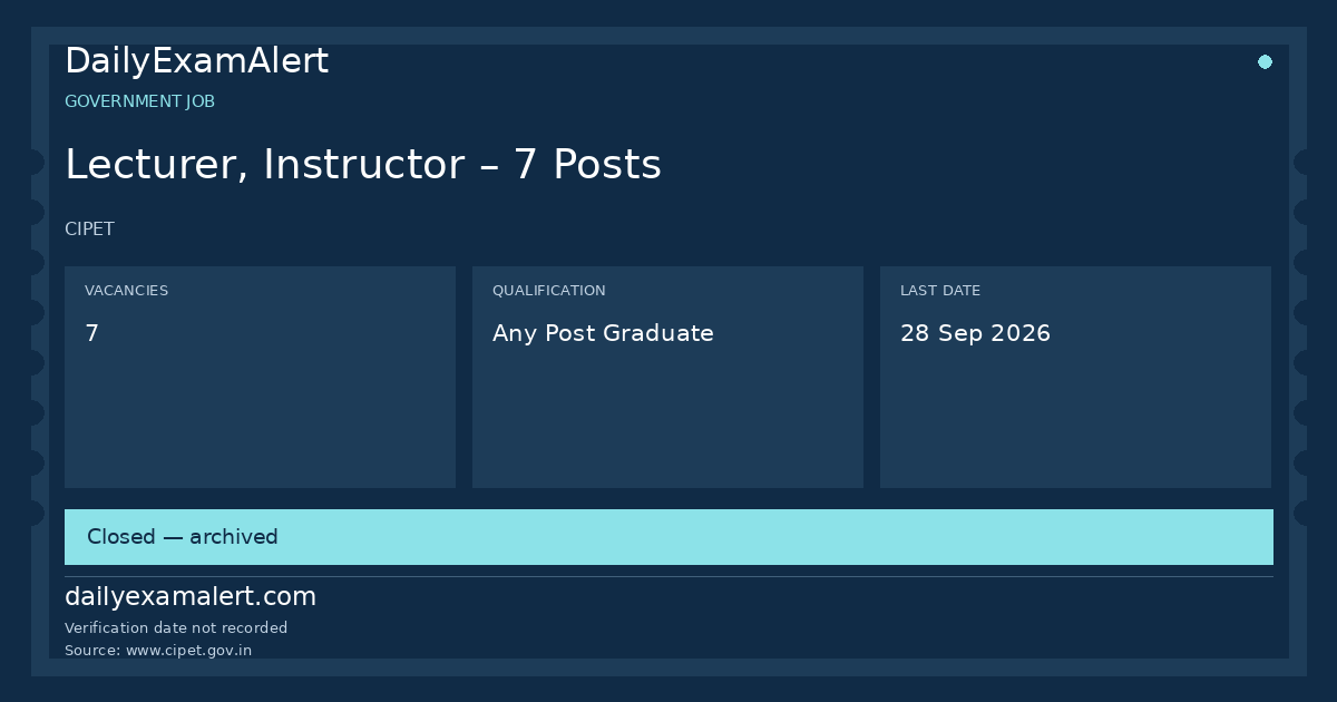 Lecturer, Instructor – 7 Posts — government job summary