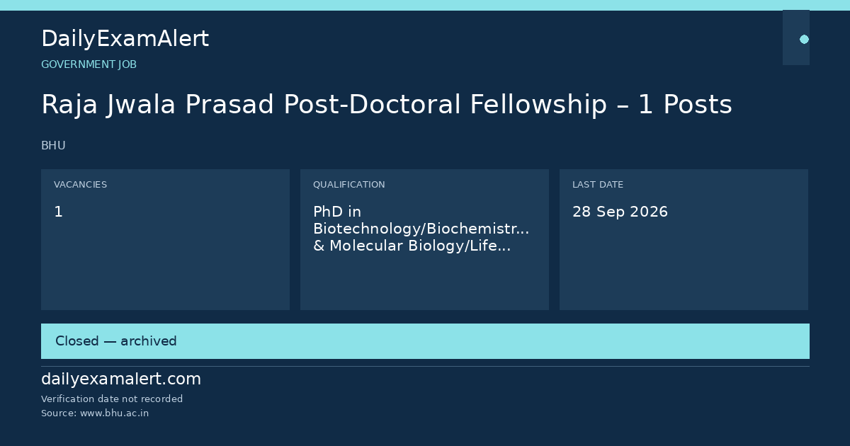 Raja Jwala Prasad Post-Doctoral Fellowship – 1 Posts — government job summary