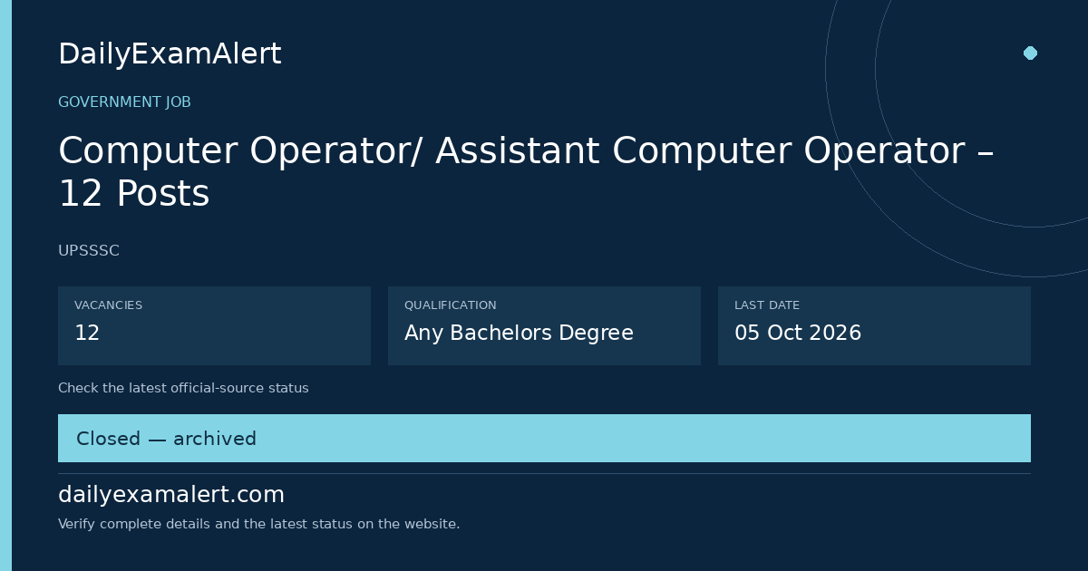 Computer Operator/ Assistant Computer Operator – 12 Posts — government job summary