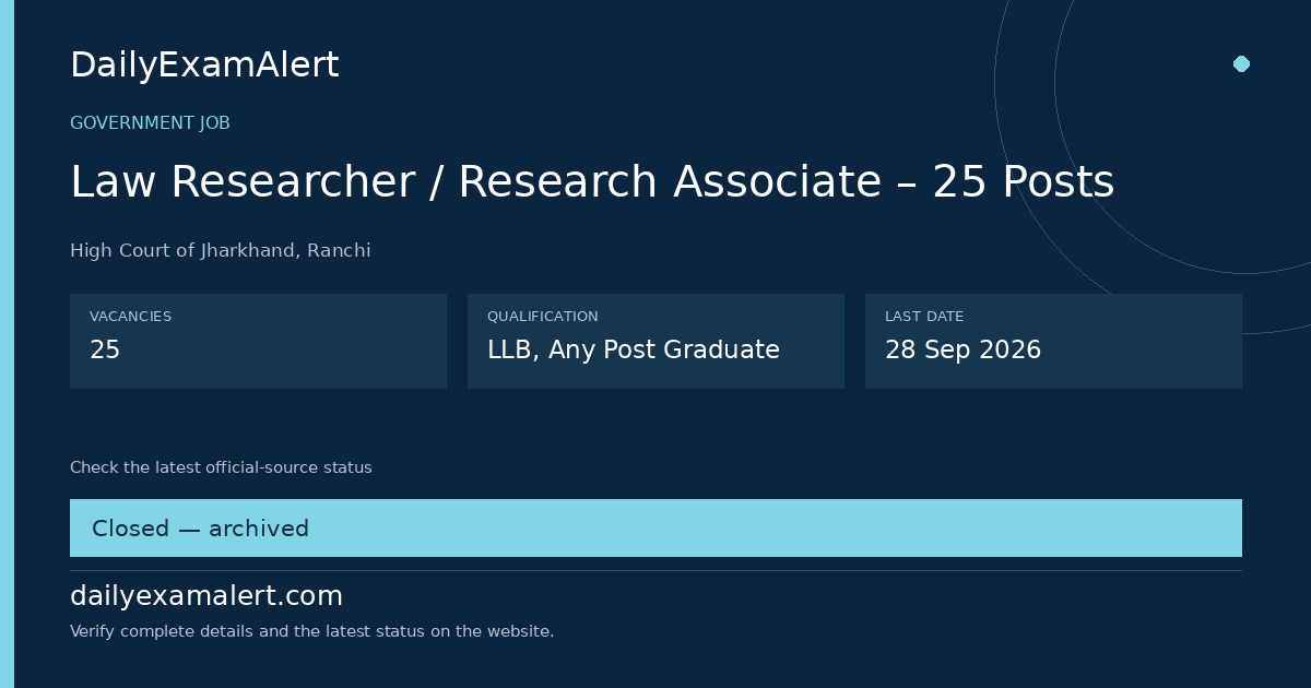 Law Researcher / Research Associate – 25 Posts — government job summary
