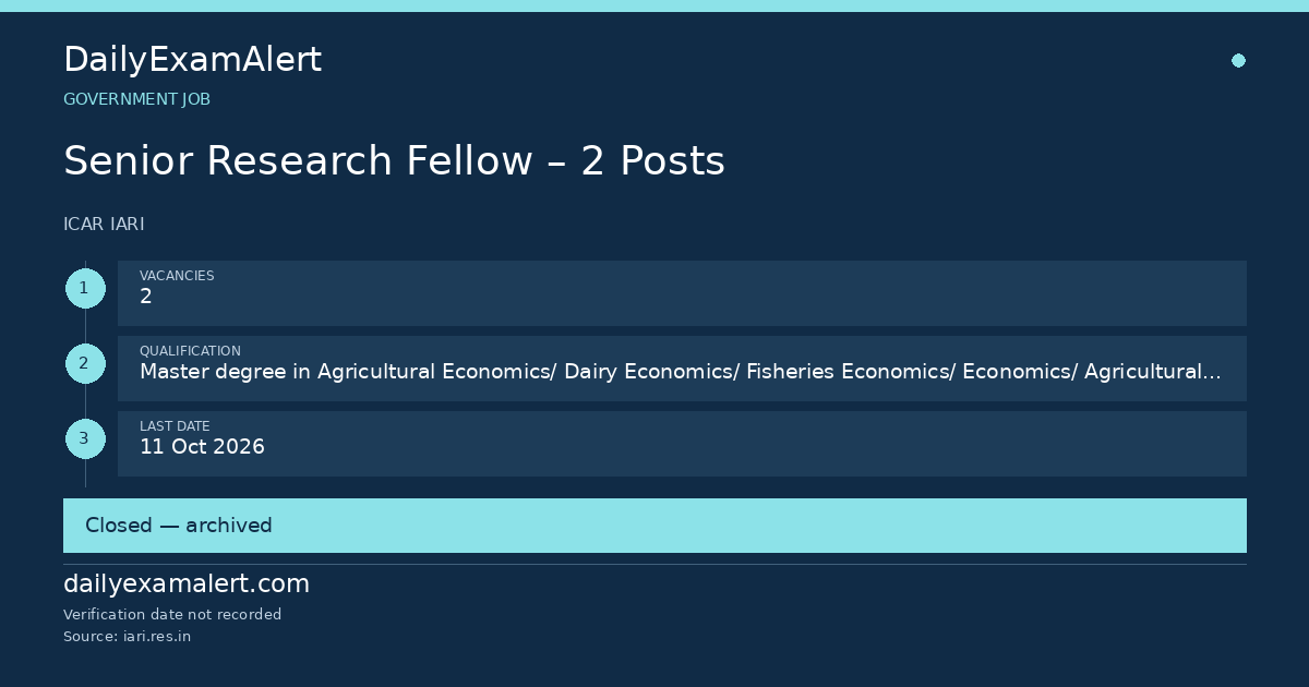 Senior Research Fellow – 2 Posts — government job summary