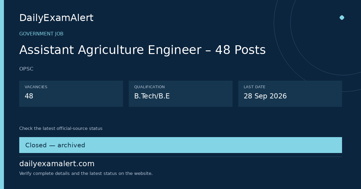 Assistant Agriculture Engineer – 48 Posts — government job summary