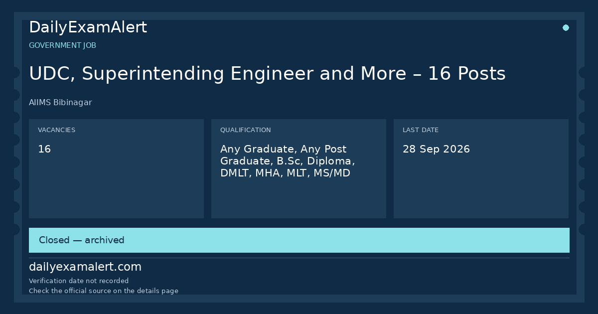 UDC, Superintending Engineer and More – 16 Posts — government job summary
