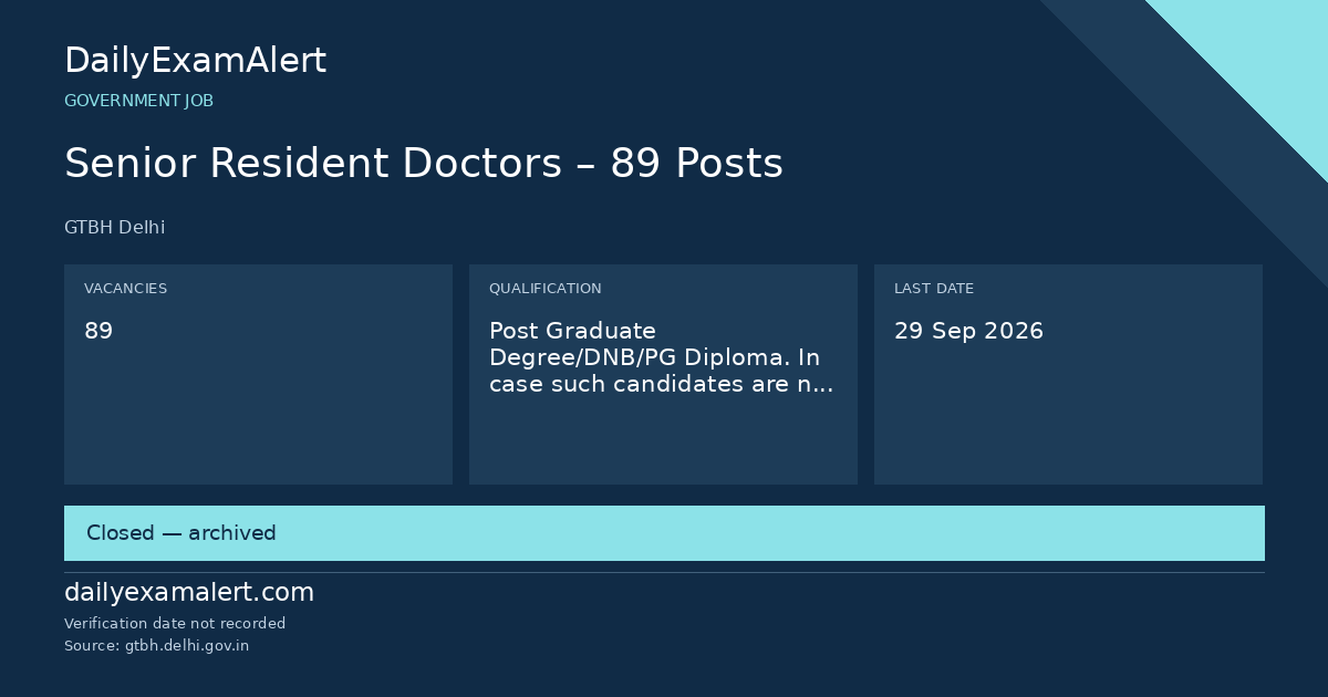 Senior Resident Doctors – 89 Posts — government job summary