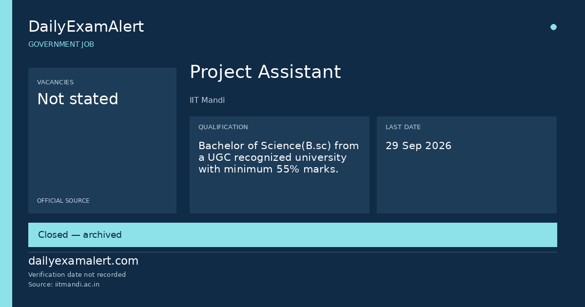 Project Assistant — government job summary