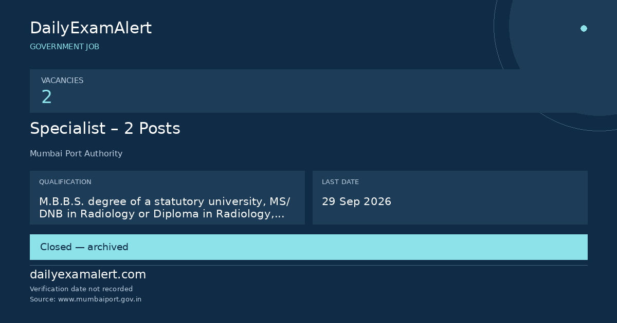 Specialist – 2 Posts — government job summary