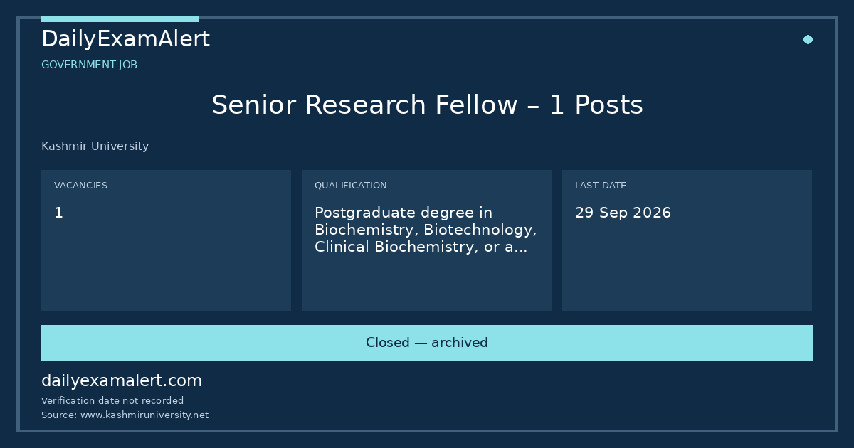 Senior Research Fellow – 1 Posts — government job summary