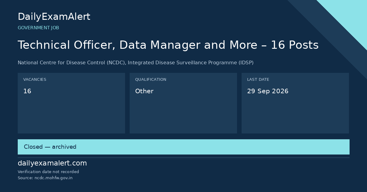 Technical Officer, Data Manager and More – 16 Posts — government job summary