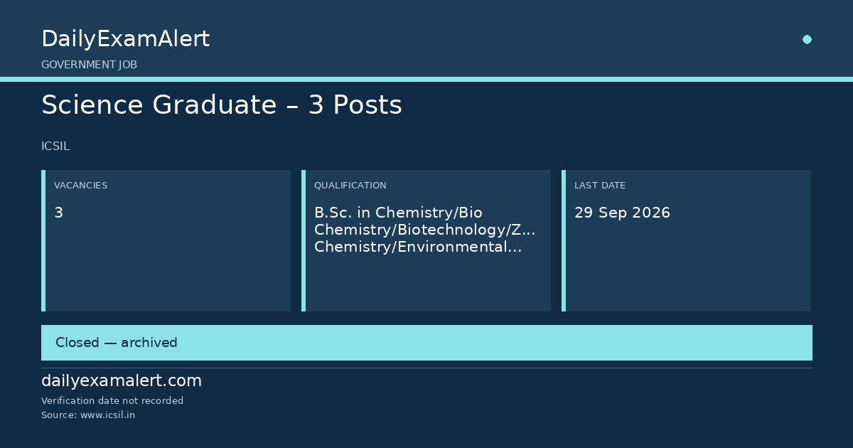 Science Graduate – 3 Posts — government job summary