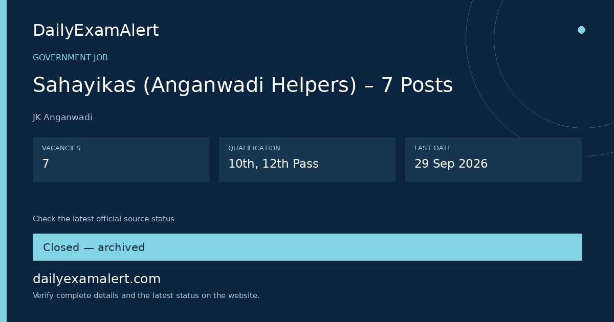 Sahayikas (Anganwadi Helpers) – 7 Posts — government job summary