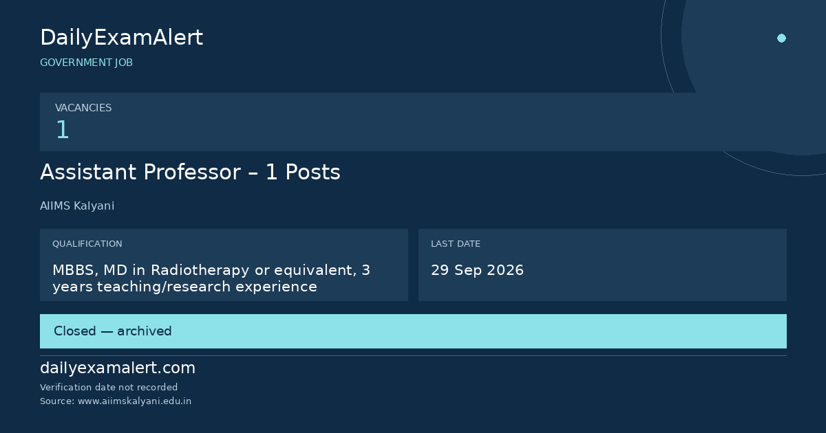 Assistant Professor – 1 Posts — government job summary