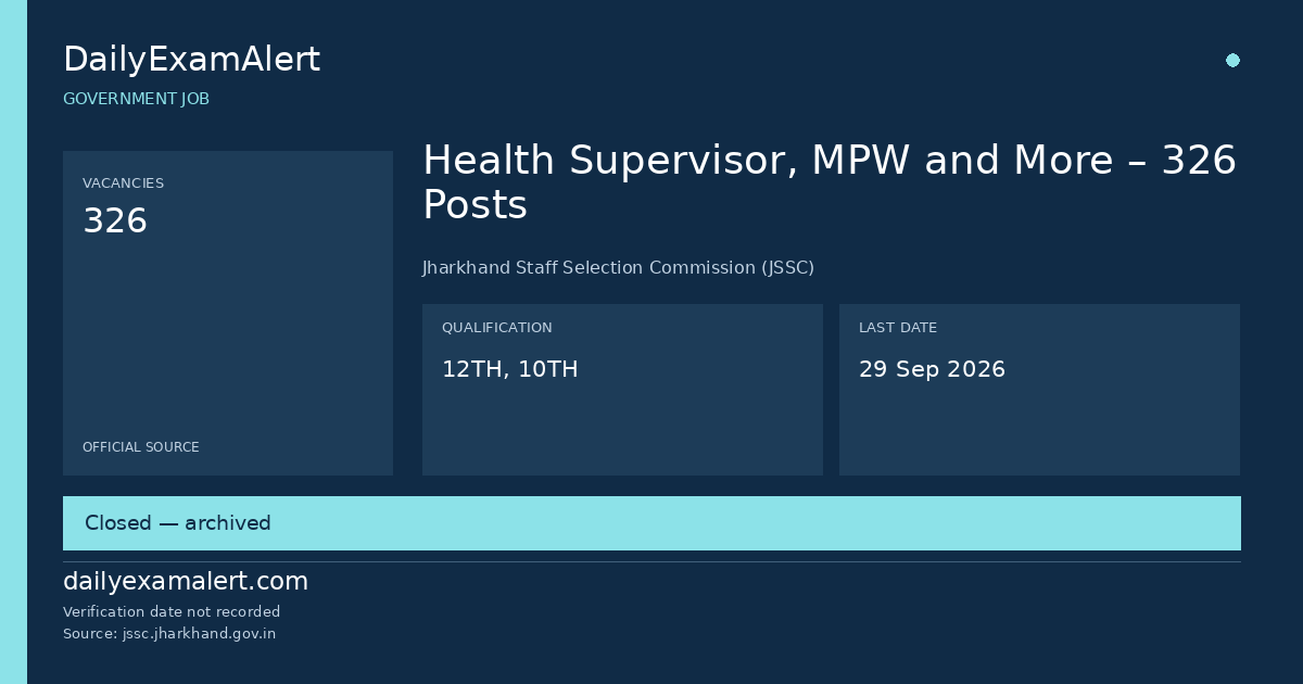 Health Supervisor, MPW and More – 326 Posts — government job summary