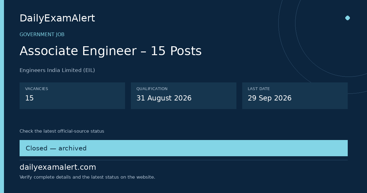 Associate Engineer – 15 Posts — government job summary