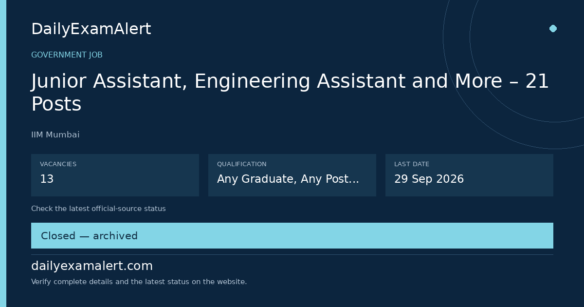 Junior Assistant, Engineering Assistant and More – 21 Posts — government job summary