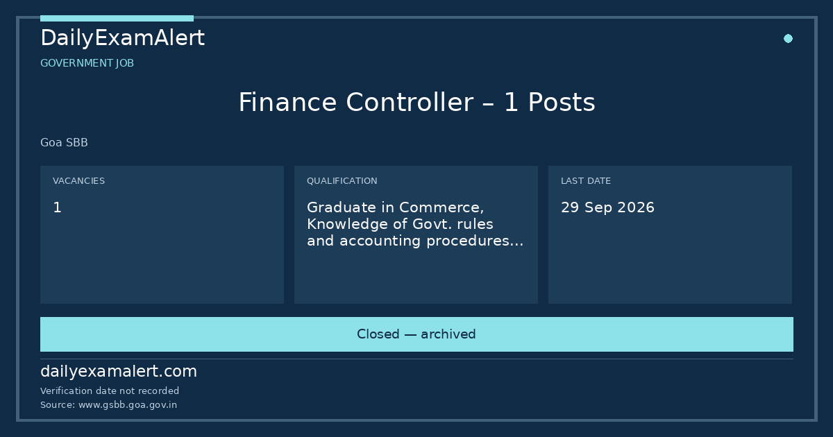Finance Controller – 1 Posts — government job summary