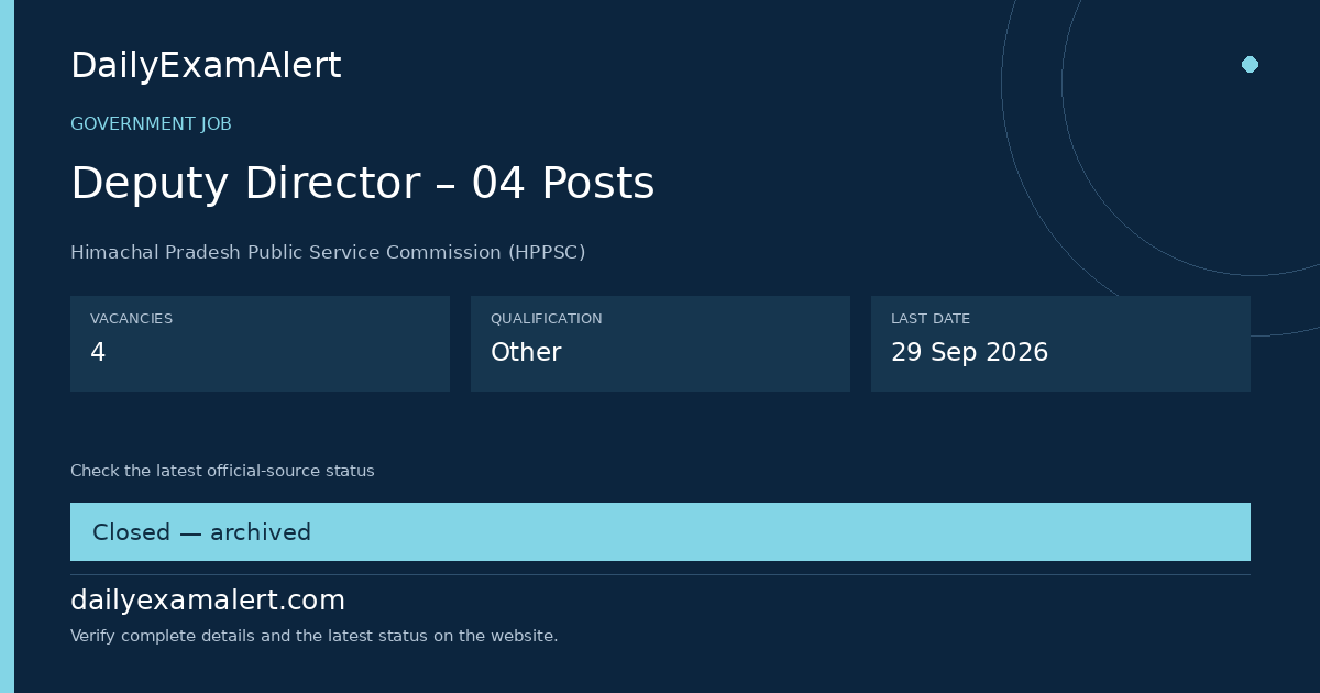 Deputy Director – 04 Posts — government job summary